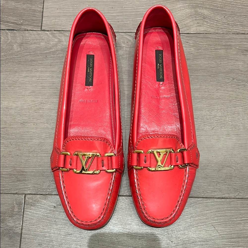 Louis Vuitton Watermelon Color! NOT RED POSH! NOT RED!! Loafers for Women...FIRM